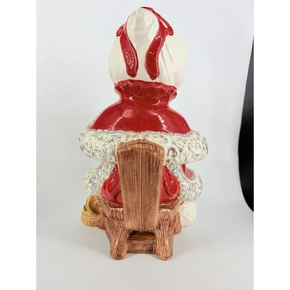 Vtg Atlantic Mold Large Mrs Claus Knit Ceramic Glitter Plastic eyes Christmas